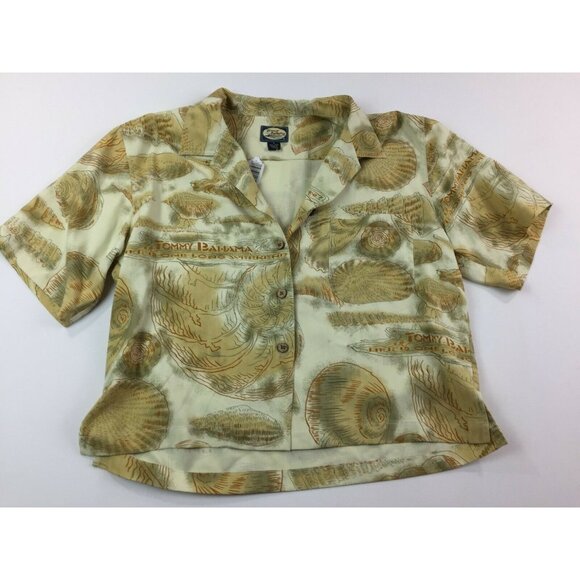 Tommy Bahama Men's Hawaiian Shirt Beige Yellow Life Weekend Shells Size Medium - Picture 2 of 8
